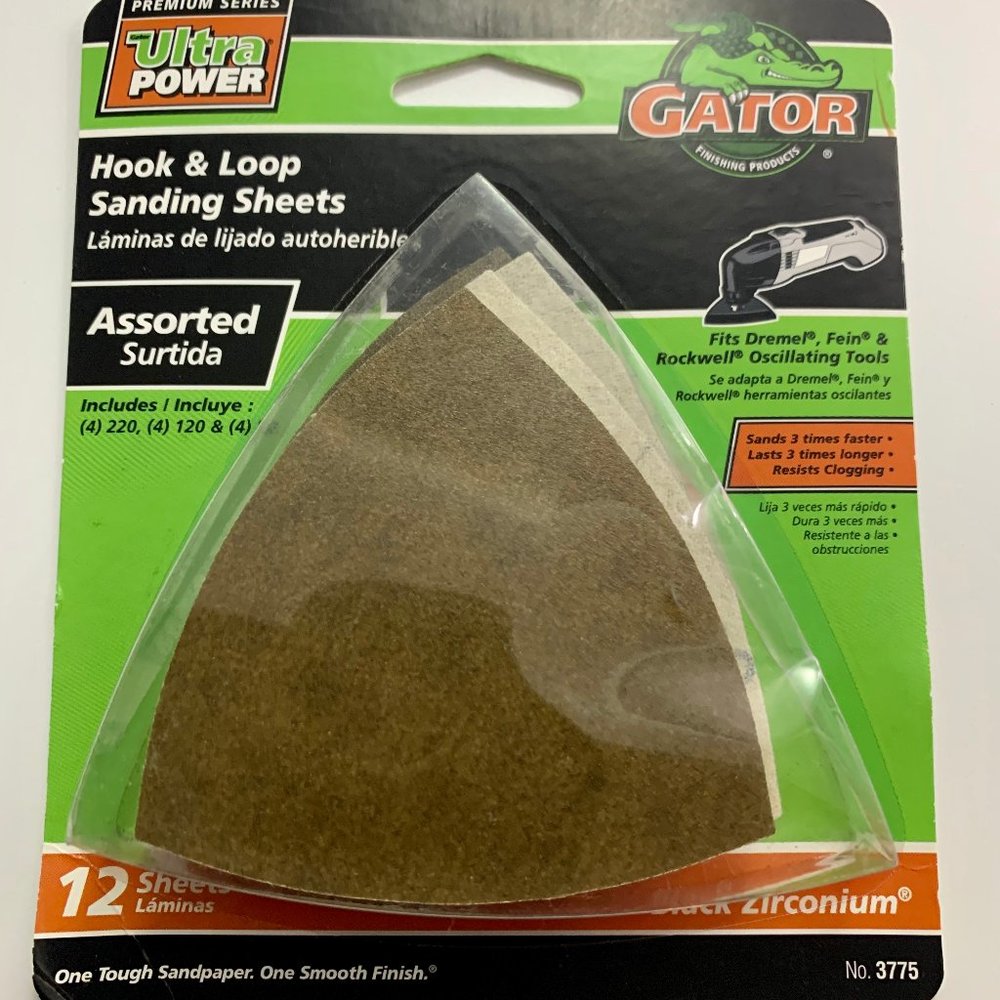 Hook & Loop Sanding 12-Ct Sheets Assorted Black Zirconium 082354037758 GATOR NEW